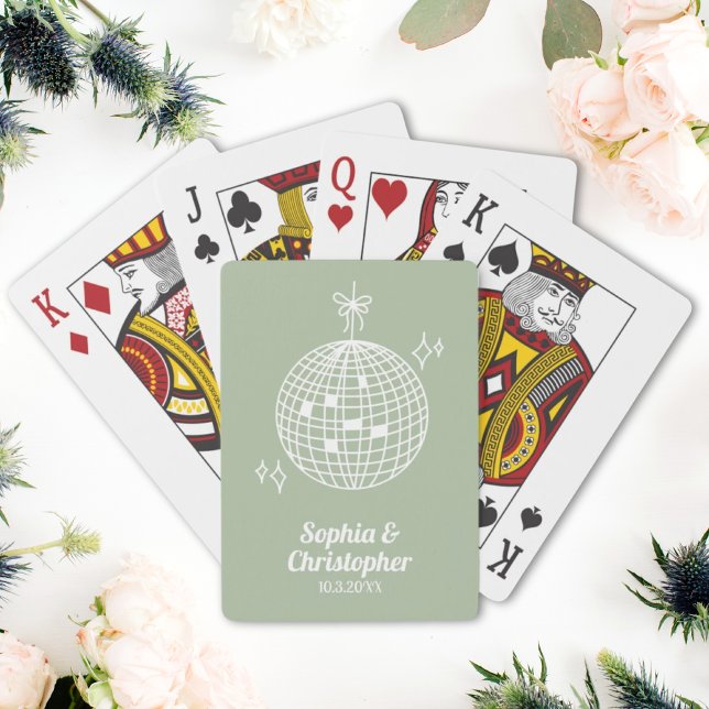 Retro Sage Green Disco Ball Wedding Personalised Playing Cards (Retro Sage Green Disco Ball Wedding Personalized Playing Cards
)