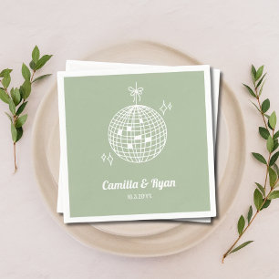 Retro Sage Green Disco Wedding Decor Napkins