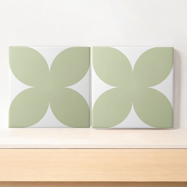 Retro Sage Green Floral Petal Mid Century Modern  Ceramic Tile (Creator Uploaded)