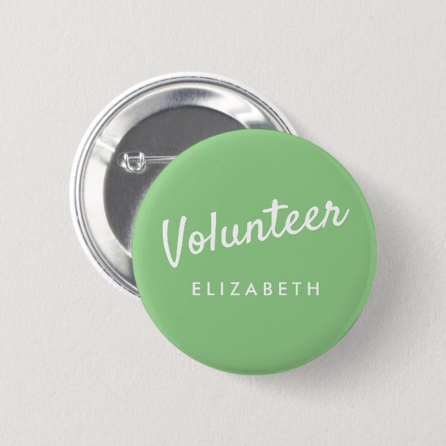 Retro Sage Green Pin-back Volunteer Buttons (Front & Back)
