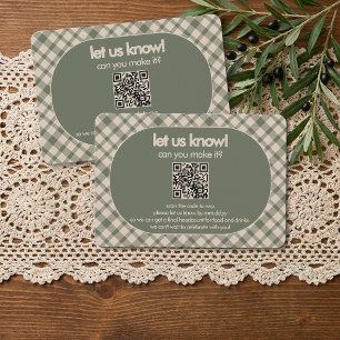 Retro Sage Green Plaid QR Code Wedding RSVP Card