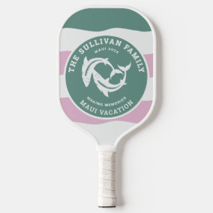 Retro Sage Green Shark Family Vacation Badge Pickleball Paddle