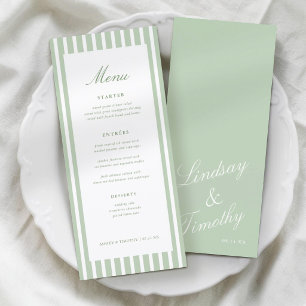 Retro Sage Green Stripes Wedding Table Menu Cards