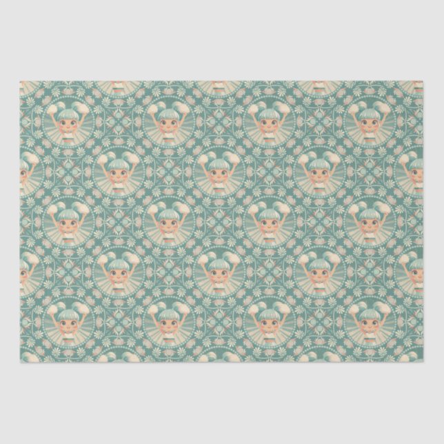 Retro Sage Sand Cheerleader Mandala Diamond Tile Tissue Paper (Front)