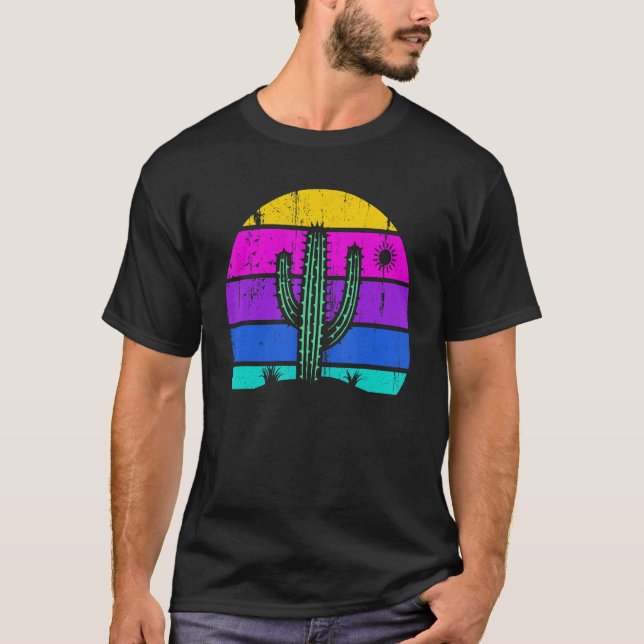 Retro Saguaro Cactus Cactus Sunset Opuntia Cactace T-Shirt (Front)