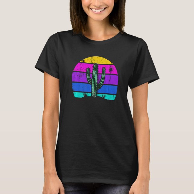 Retro Saguaro Cactus Cactus Sunset Opuntia Cactace T-Shirt (Front)
