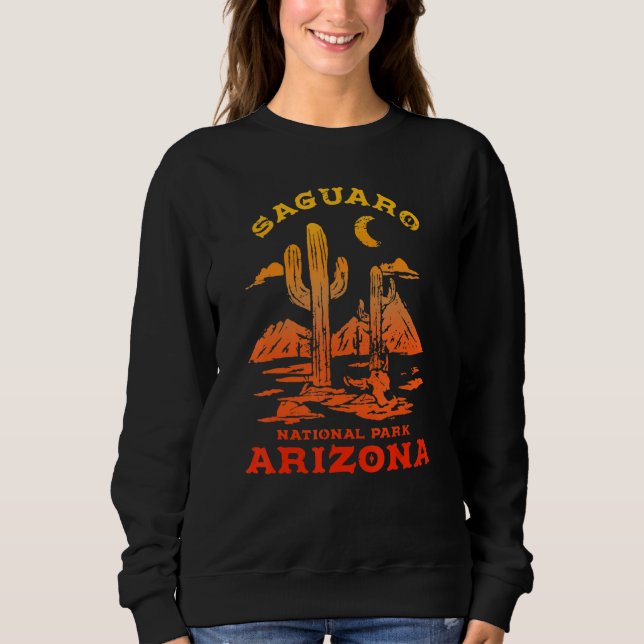 Retro Saguaro Cactus Moon Arizona National Park Sweatshirt (Front)
