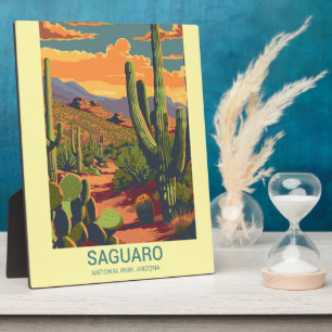 Retro Saguaro Scenic View Tabletop Plaque