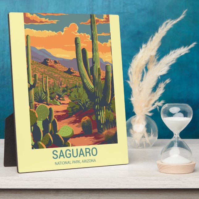 Retro Saguaro Scenic View  Tabletop Plaque (Side)
