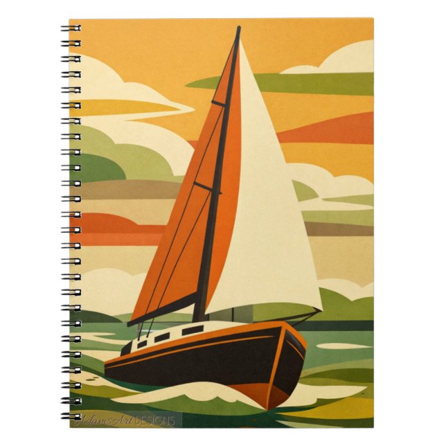 Retro Sailboat Sunset Voyage Notebook (Front)
