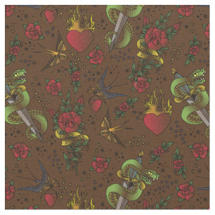 Retro Sailor Tattoo Print Vintage Fabric