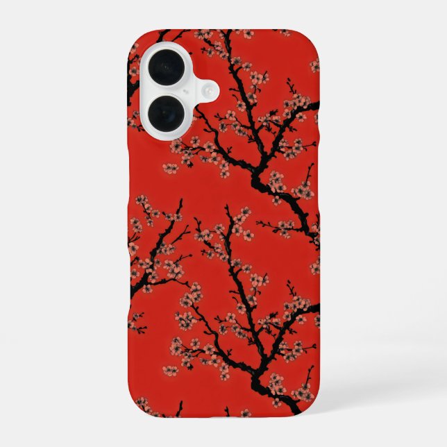 Retro Sakura Red Pattern iPhone 16 Case (Back)