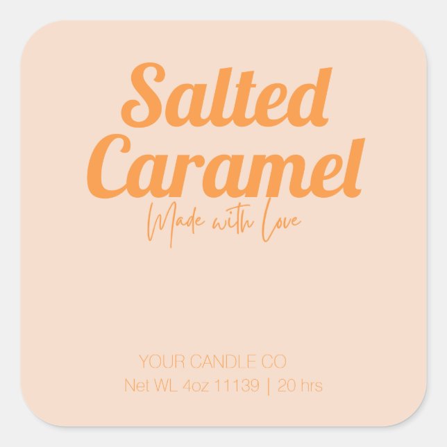 retro Salted Caramel square candle sticker (Front)