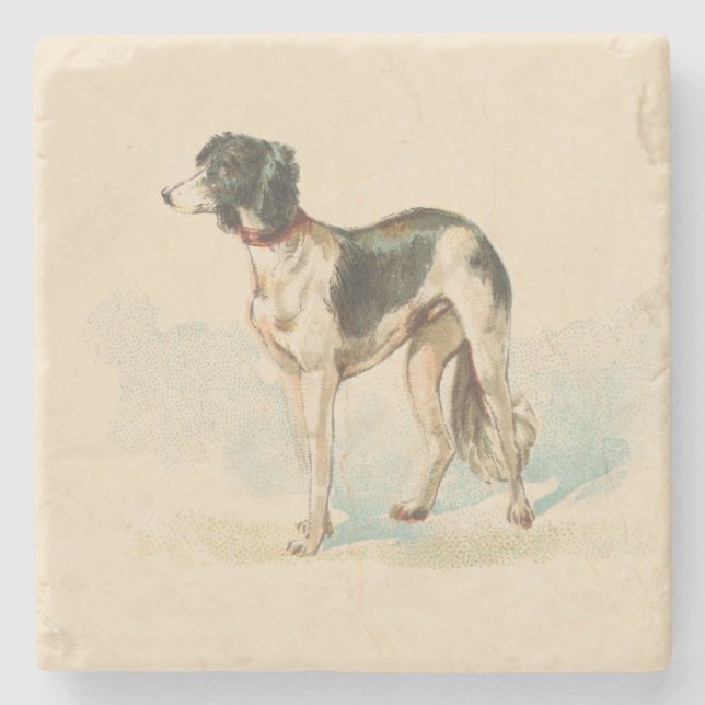 Retro Saluki Print Stone Coaster (Front)