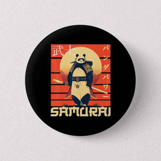 Retro Samurai Panda  6 Cm Round Badge (Front)
