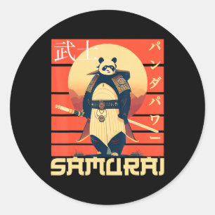 Retro Samurai Panda Classic Round Sticker