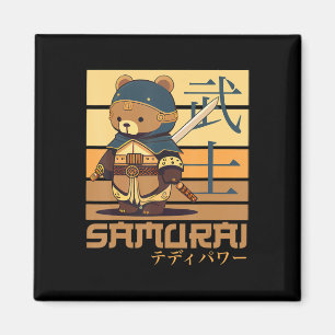 Retro Samurai Teddy Japanese Art Perfect for Anime Magnet