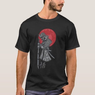 Retro Samurai Warrior And Red Full Moon T-Shirt