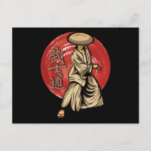 Retro Samurai Warrior with Katana - Japanese Postcard