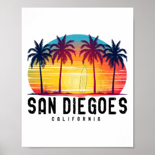 Retro San Diego Beaches California Surfing Surfboa Poster