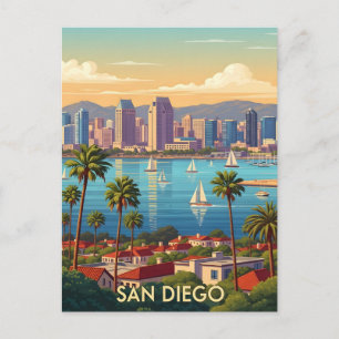 Retro San Diego California Coastal Skyline  Postcard