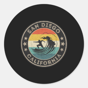 Retro San Diego California Usa Surf Classic Round Sticker