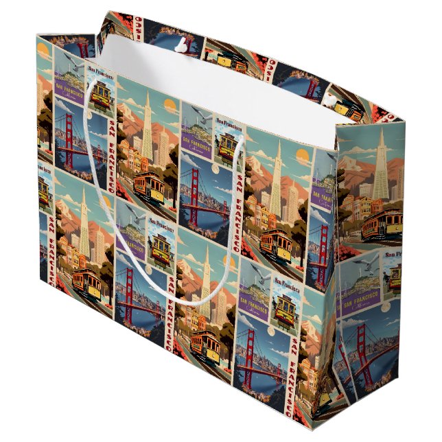 Retro San Francisco Batchwork Large Gift Bag (Back Angled)