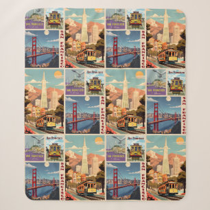 Retro San Francisco Batchwork Sherpa Blanket