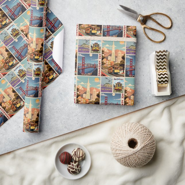 Retro San Francisco Batchwork Wrapping Paper (Crafts)