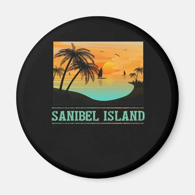 Retro Sanibel Island Florida Tropical Sunset Beach Magnet (Front)
