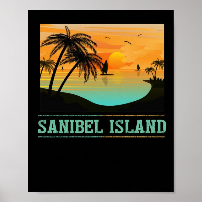 Retro Sanibel Island Florida Tropical Sunset Beach Poster (Front)