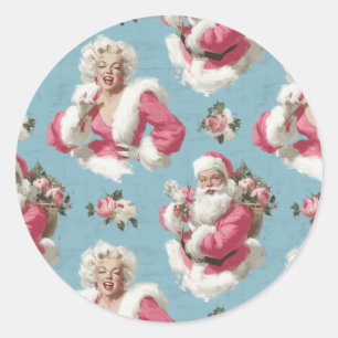 Retro Santa and Glam Holiday Cheer Classic Round Sticker