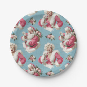 Retro Santa and Glam Holiday Cheer Paper Plate