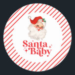 Retro Santa Baby christmas baby shower Classic Round Sticker<br><div class="desc">retro Santa Baby  christmas themed baby shower paper party plates.</div>