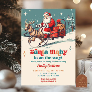 Retro Santa Baby Christmas Baby Shower Invitation
