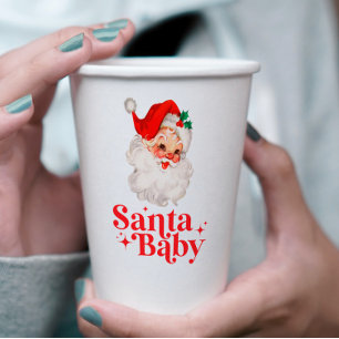 Retro Santa Baby christmas baby shower Paper Cups