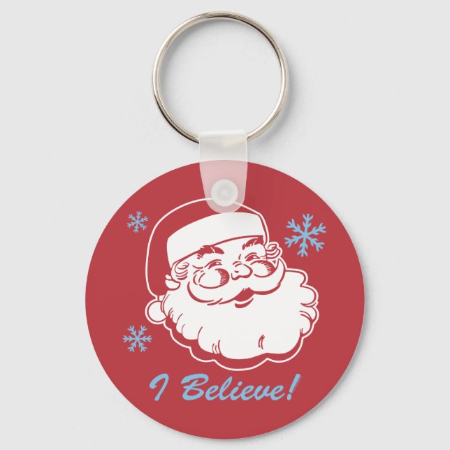 Retro Santa Believe Key Ring (Front)
