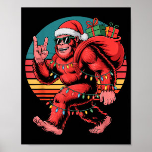 Retro Santa Bigfoot Christmas Funny Sasquatch Xmas Poster