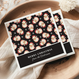 Retro Santa Black Personalised Name Christmas Napkin