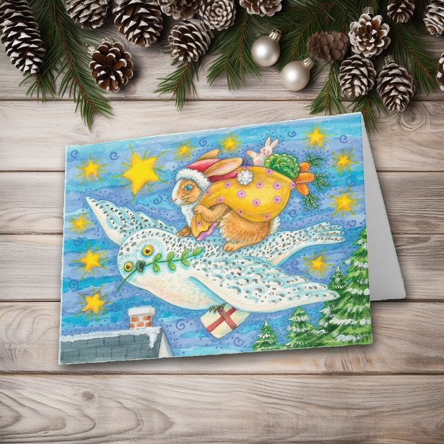 Retro Santa Bunny Christmas Holiday Card (Creator Uploaded)