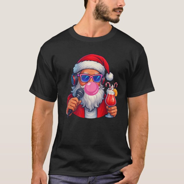 Retro Santa Christmas 2025 Bubble Gum Sunglasses X T-Shirt (Front)