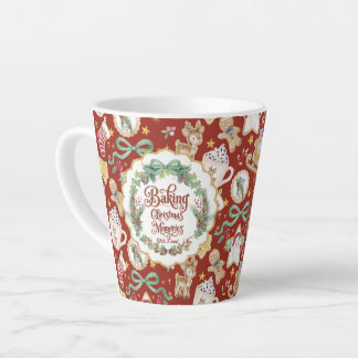 Retro Santa Christmas Baking Cookies w Nana in Red Latte Mug