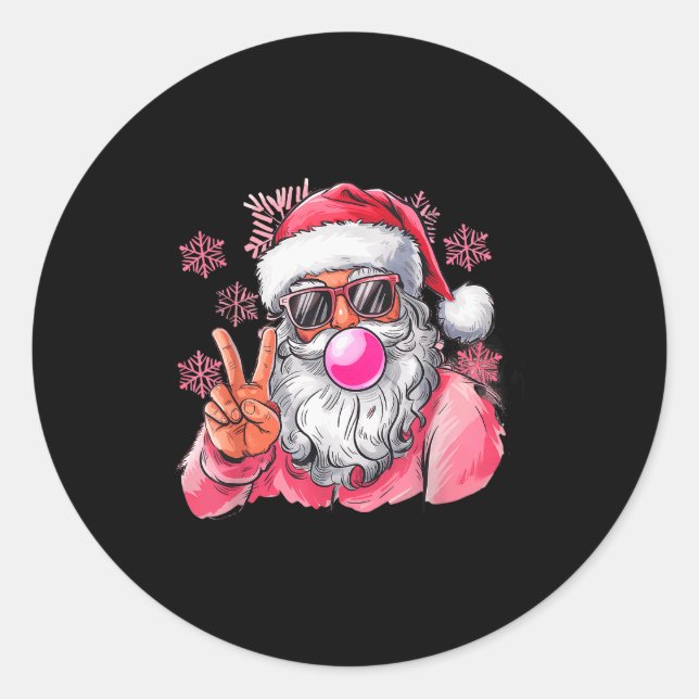 Retro Santa Christmas Blowing Bubble Nk Santa Xmas Classic Round Sticker (Front)
