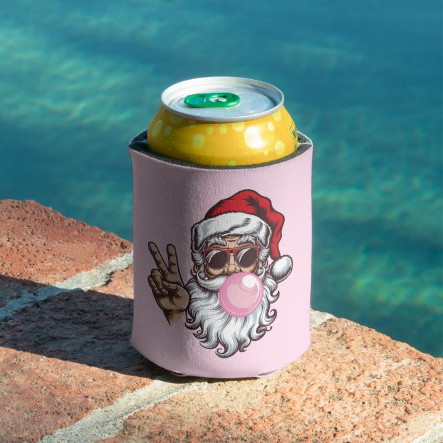 Retro Santa Christmas Blowing Bubble Vintage  Can Cooler (In Situ Pool)