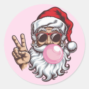Retro Santa Christmas Blowing Bubble Vintage  Classic Round Sticker
