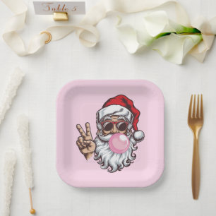 Retro Santa Christmas Blowing Bubble Vintage  Paper Plate