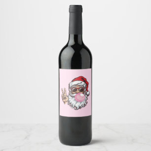 Retro Santa Christmas Blowing Bubble Vintage  Wine Label