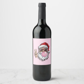 Retro Santa Christmas Blowing Bubble Vintage  Wine Label