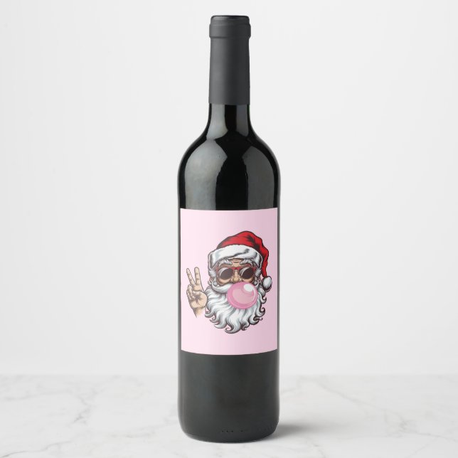 Retro Santa Christmas Blowing Bubble Vintage  Wine Label (Front)