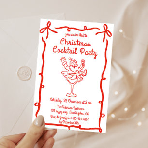 Retro Santa Christmas Cocktail Party Invitation